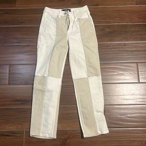 Hollister size 1 L white and tan patchwork jeans